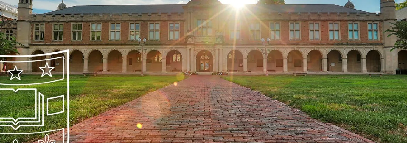 Photo of Ridgley Hall and sunrise